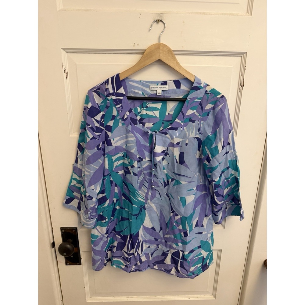 Banana Republic Women's Blue Tropical Floral Silk Blend Tunic Size Large